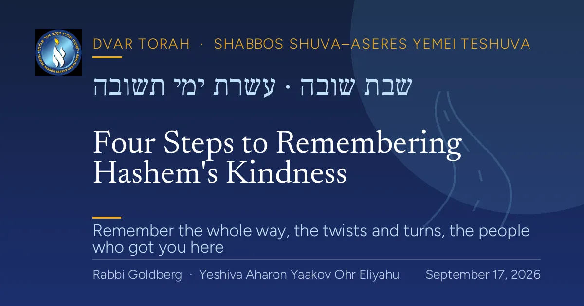 Dvar Torah — Shabbos Shuva–Aseres Yemei Teshuva: Four Steps to Remembering Hashem's Kindness (gratitude and teshuva)