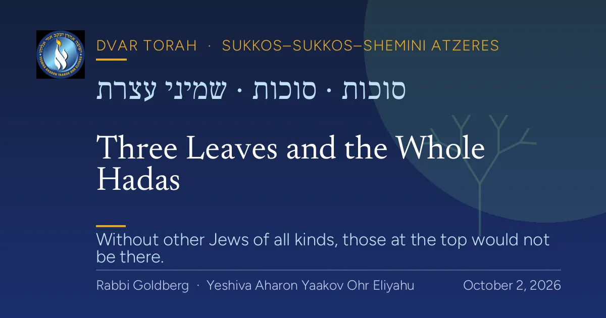 Dvar Torah — Sukkos–Sukkos–Shemini Atzeres: Three Leaves and the Whole Hadas (shared merit of Klal Yisroel)
