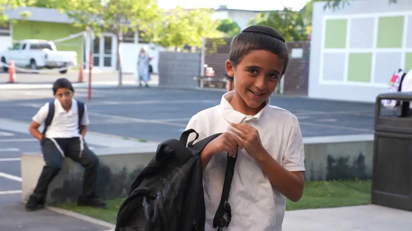 Students arriving on the first day of school
